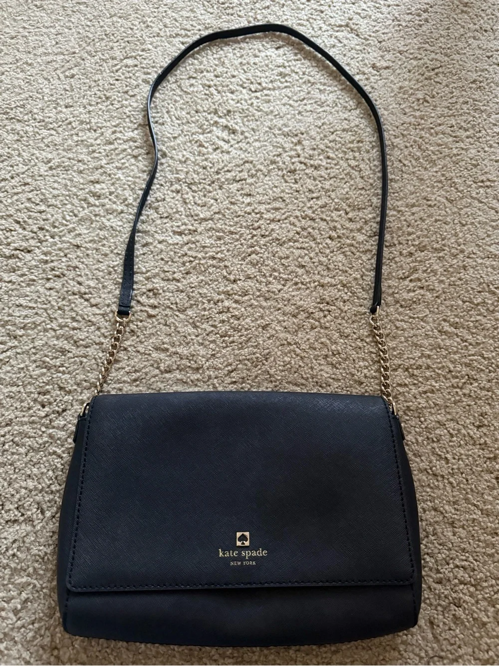 kate spade Black Leather Crossbody with Gold Chain Strap